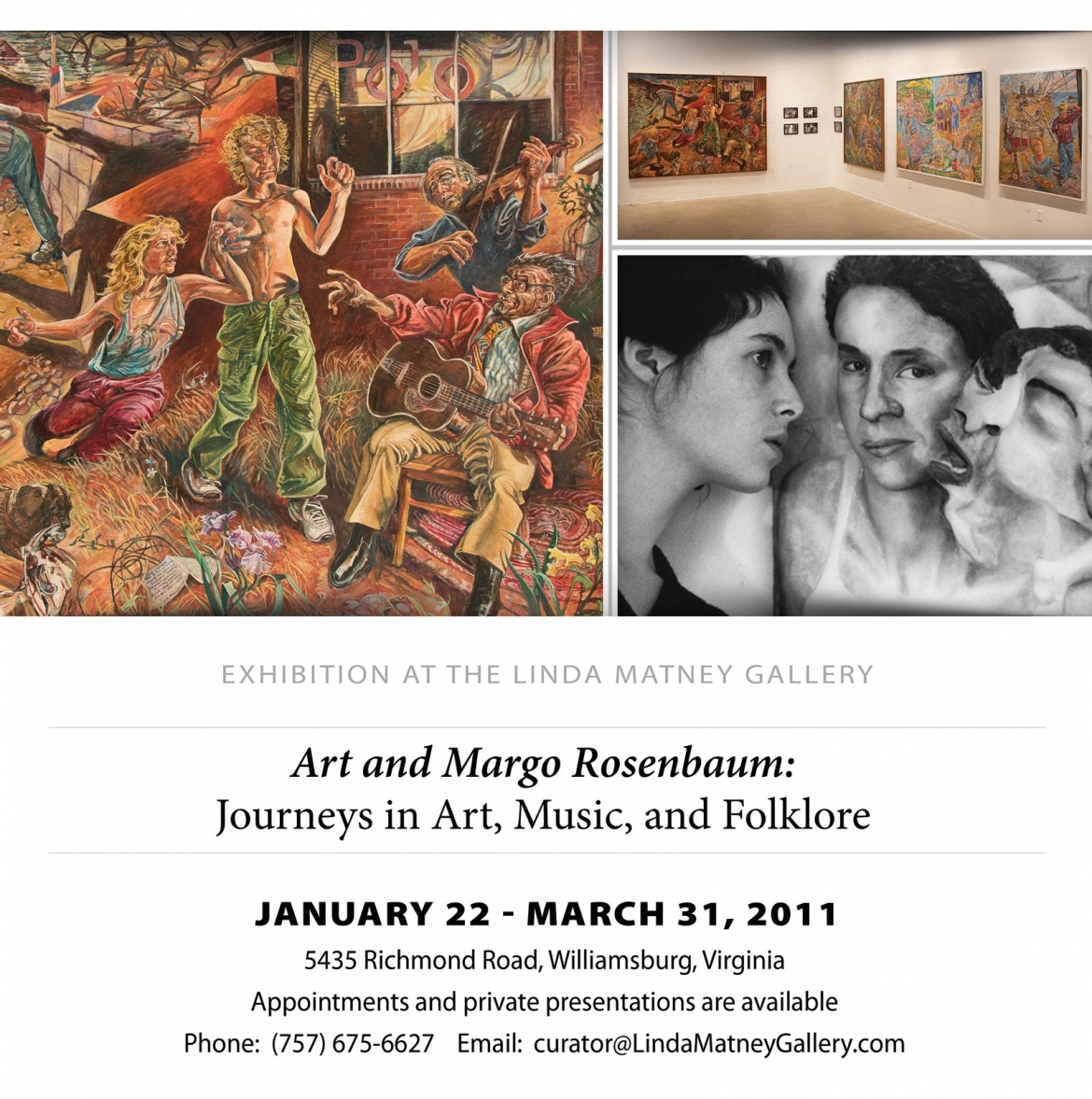 Event flyer for Art Rosenbaum and Margo Newmark Rosenbaum: Journeys in Art, Music, and Folklore